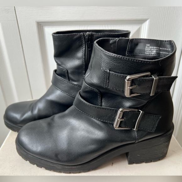 Target Black Moto Boots with Silver Buckles - Picture 3 of 5